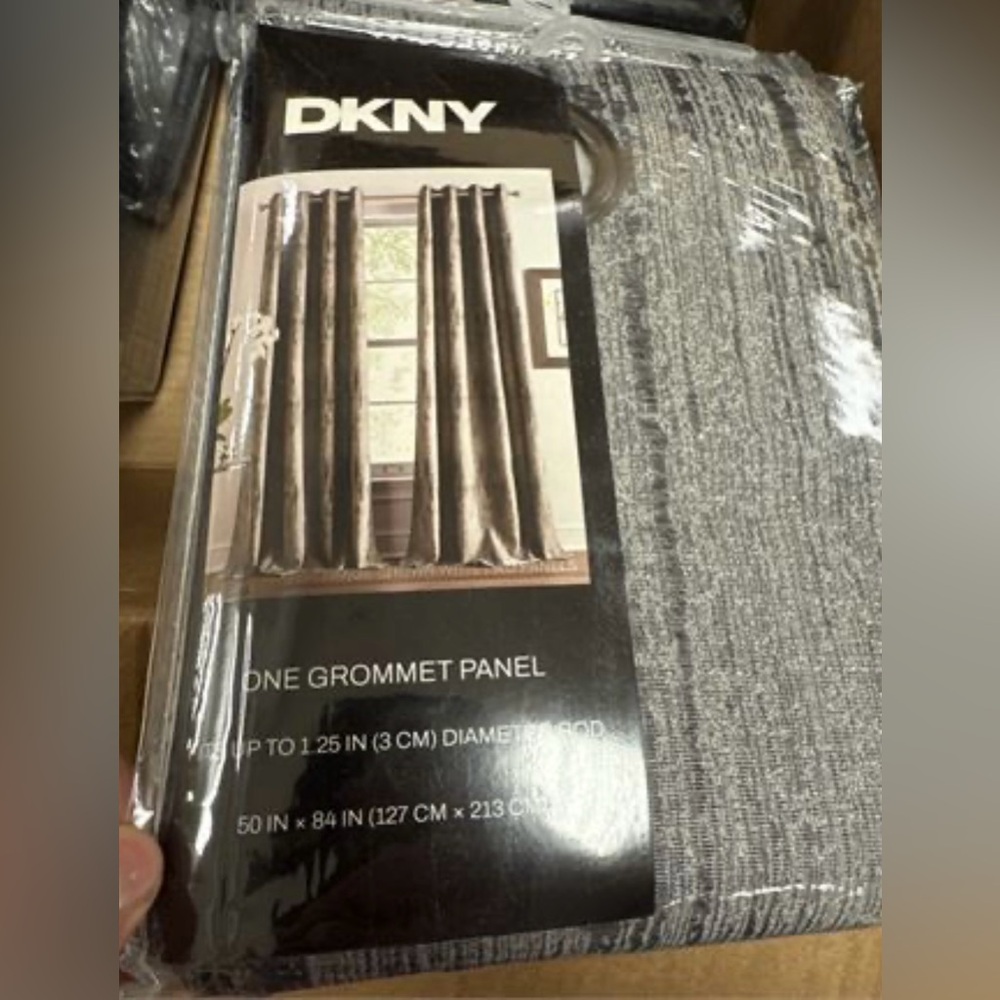 DKNY Basalt Jacquard Grommet Window Curtain Panel Pair 84” Black Ice - Picture 8 of 8